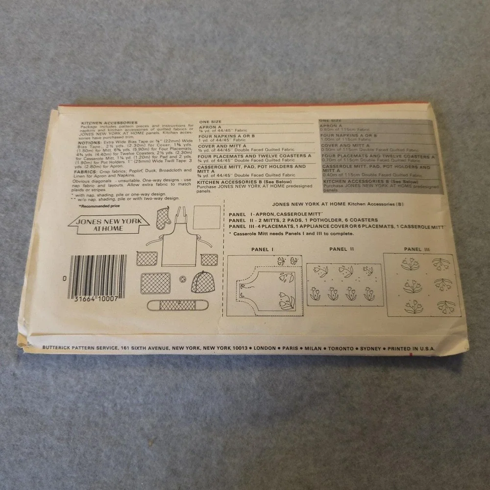 Butterick‎ 4147 Kitchen Craft Pattern Aprons Mitts Covers Placemats Uncut